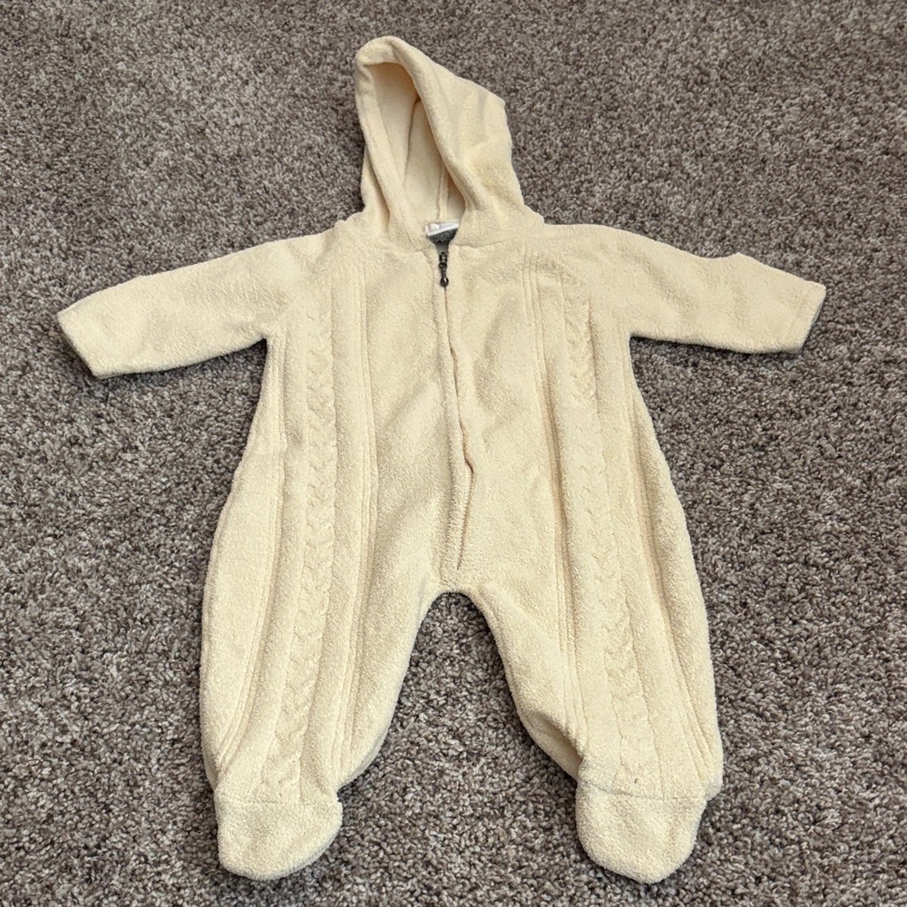 Cozy Cream Hooded Baby One Piece